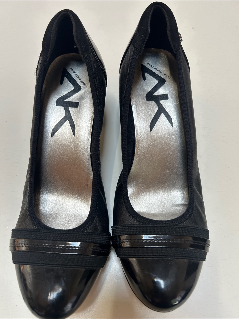 Anne Klein Sport Black Patent Cap-Toe Heels